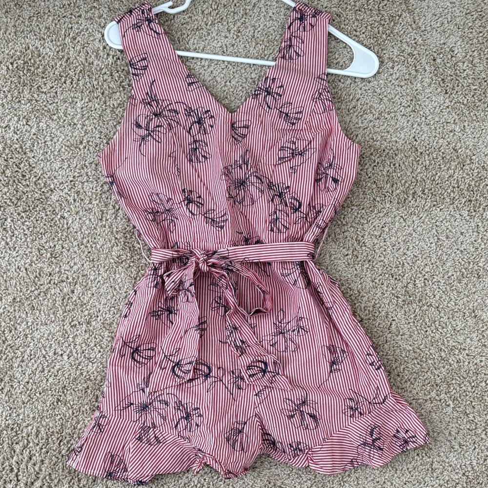 Striped Red/Pink and Navy Floral Romper- GB